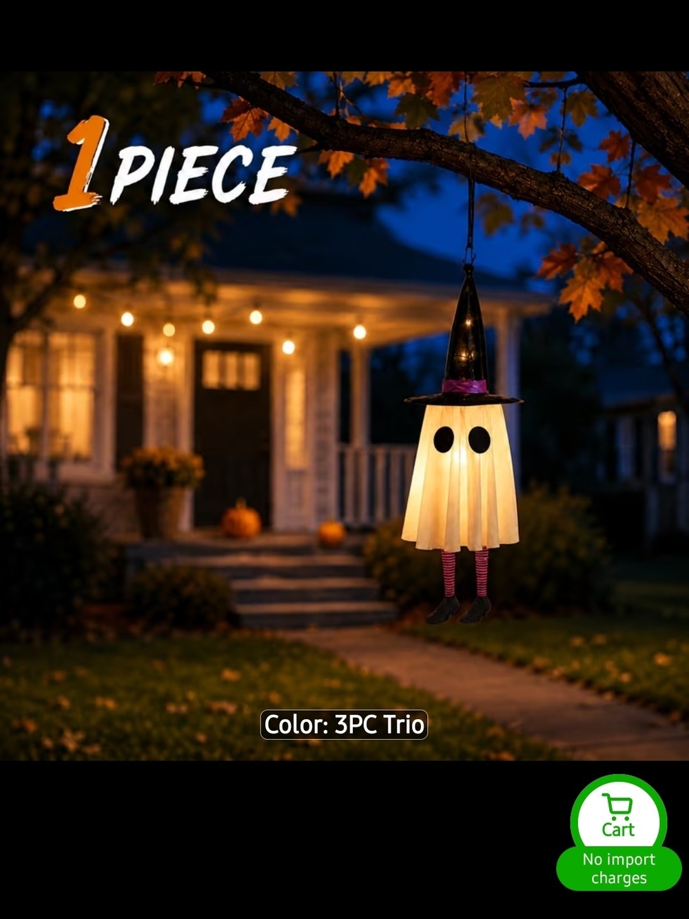 Hanging Witch Ghost Light Decoration - White